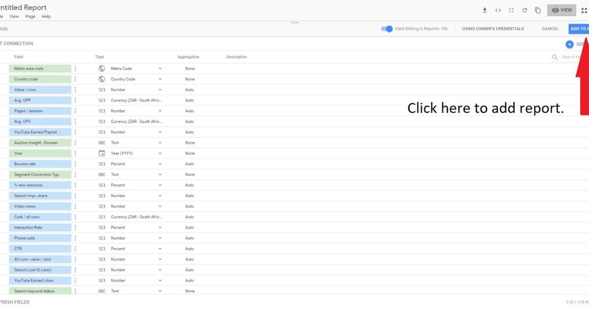 Thêm số liệu vào báo cáo